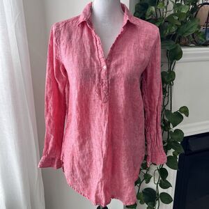 Gap Pink 100% Linen Small Petite Button Down Blouse - Nautical Preppy Earthy -